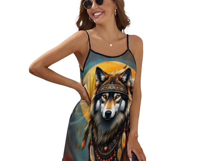 First Nations Dress, Native Wolf Dress for Sale by Swaggy Shirts on Etsy, Women's Wolf Dress, Wolf Spirit Animal Dress, American Wolf Dress