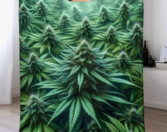 420 Weed Flannel Blanket, Soft Anti-Pill Throw Blanket, Cozy Lightweight Warm Blanket, Marijuana Leaf Print Blanket, Couch or Bedroom Decor