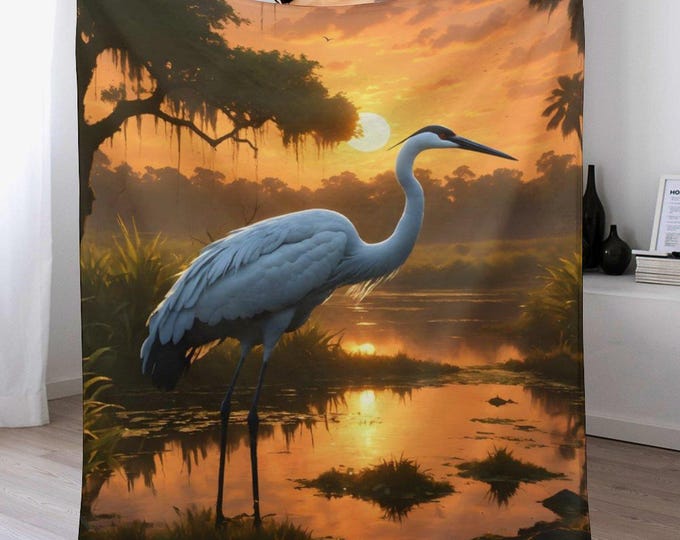 Blue Heron Flannel Blanket, Anti-Pill Throw Blanket, Soft Cozy Lightweight Blanket for Bed, Winter Couch Throw, Heron Lover Blanket Gifts