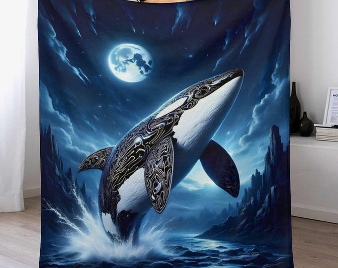 Orca Killer Whale Flannel Blanket (One-sided Printing)-40"×50"