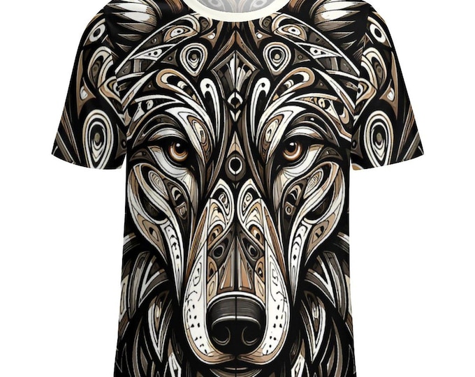 Native Wolf Design T-Shirt for Sale by Swaggy Shirts on Etsy, First Nations Shirt, Wolf Spirit Animal Tee, Men's Wolf Shirt, Wolf Lover Gift