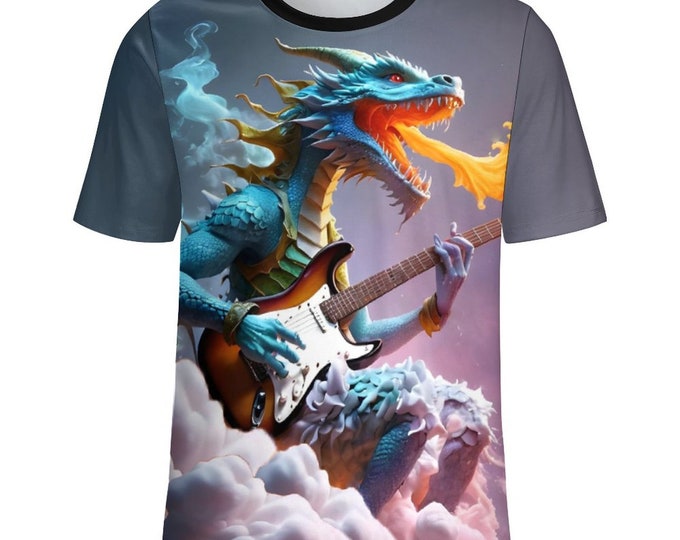 Dragon Playing Guitar T-Shirt for Sale by Swaggy Shirts on Etsy, Fantasy Dragon Shirt, Music Lover Shirt, Funny Dragon Tee, Rock Music Shirt
