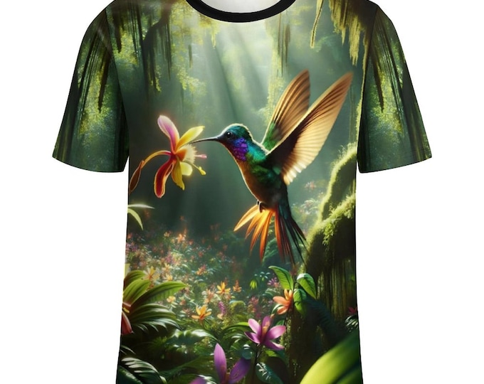 Forest Hummingbird T-Shirt for Sale by Swaggy Shirt on Etsy, Animal Lover Shirt, Hummingbird Tee, Bird Print Shirt, Floral Hummingbird Shirt