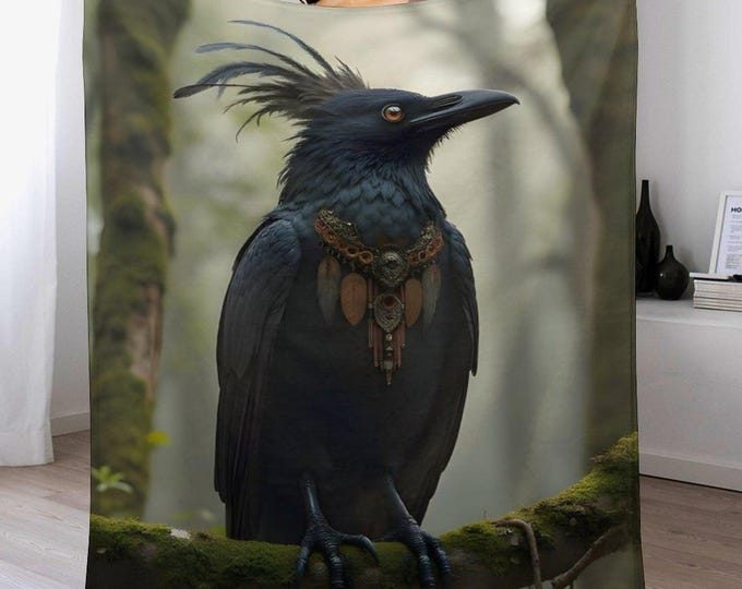 Native Raven Flannel Blanket, Soft Warm Throw Blanket, Anti-Pill Indigenous Blanket, Cozy Bed Blanket, Winter GiftS for Family and Friends