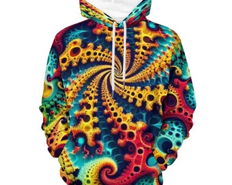 Psychedelic Hoodie for Sale by Swaggy Shirt on Etsy, Trippy Hoodie, Fractal Hoodie, Festival Clothing, Mandala Hoodie, Vintage Fractal Shirt