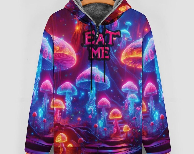 Psychedelic Mushroom Eat Me Zippered Hoodie for Sale by Swaggy Shirt on Etsy, Trippy Mushroom Hoodie, Magic Mushroom Hoodie, Gift for Father
