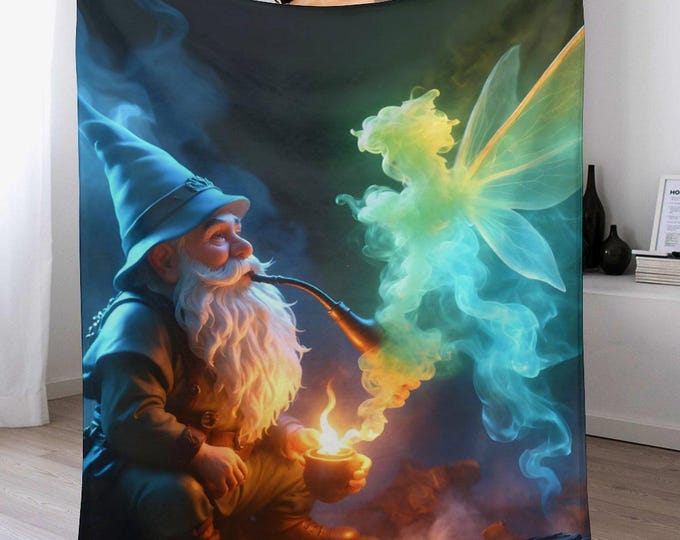Magical Gnome Fairy Flannel Blanket, Cozy Anti-Pill Throw, Warm Lightweight Blanket, Fantasy Home Decor, Gift for Mom, Winter Couch Bedding