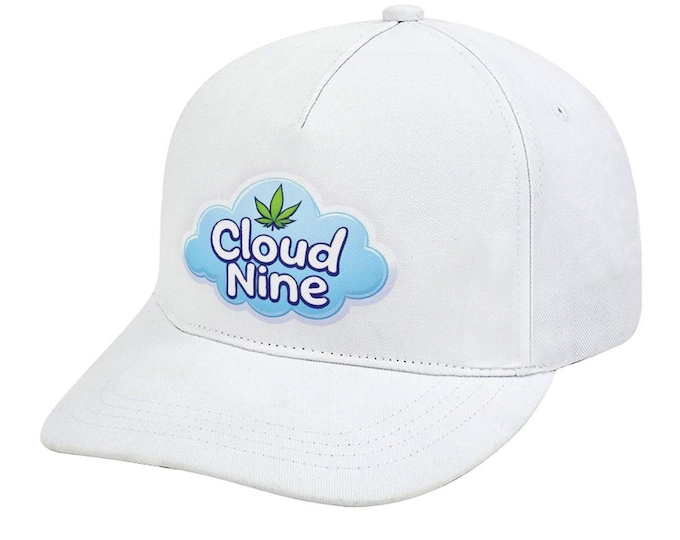 Cloud Nine Cannabis Hat, Custom Bent Fitted Cap, Adjustable Polyester Hat, Outdoor Sun Hat, Gift for Dad, Marijuana Leaf Cap, Funny Weed Hat