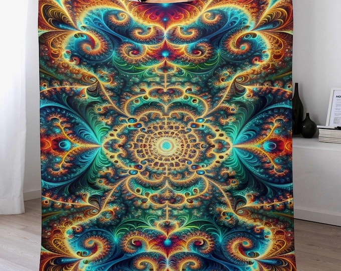 Fractal Flannel Blanket, Soft Cozy Anti-Pilling Throw, Warm Winter Bed Couch Blanket, Lightweight Travel Blanket, Unique Gifts for Bedroom