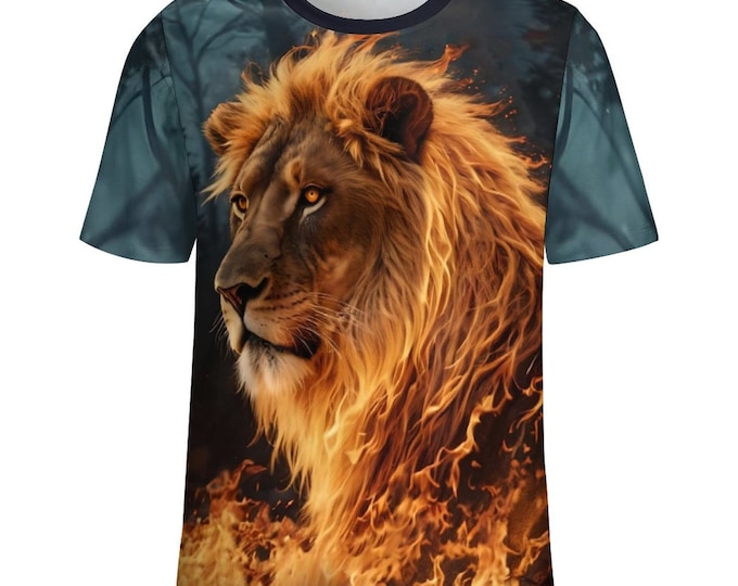 Fire Lion T-Shirt for Sale by Swaggy Shirts on Etsy, Lion Lover Shirts, Lion Graphic Tee, Lion Spirit Animal T-Shirt, Animal Lover Gifts