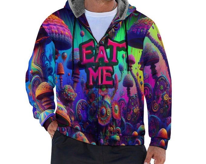 Psychedelic Mushroom Eat Me Zippered Hoodie for Sale by Swaggy Shirt on Etsy, Trippy Mushroom Hoodie, Magic Mushroom Hoodie, Gift for Father