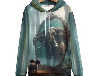 Elephant Mirror Hoodie for Sale by Swaggy Shirts on Etsy, Elephant Lover Hoodie, Magical Elephant Hoodie, Spirit Animal Hoodie, Gift for Men