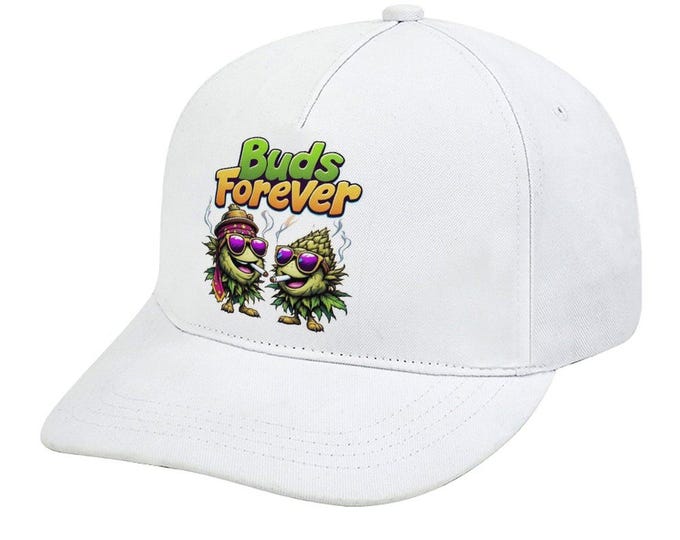Buds Forever Cannabis Hat, Adjustable Polyester Bent Fitted Caps, Custom Baseball Hat, Marijuana Leaf Cap, Outdoor Sports Hat, Gift for Dad