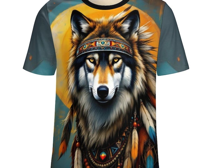 Native Wolf T-Shirt for Sale by Swaggy Shirt on Etsy, First Nations Shirt, Wolf Spirit Animal Tee, Men's Wolf Shirt, Animal Lover Gift Shirt