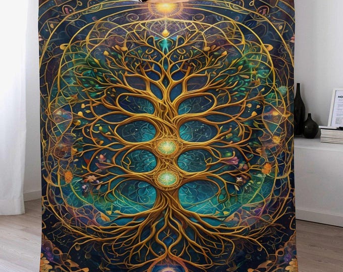 Soft Cozy Throw Blanket, Tree of Life Flannel Blanket, Anti-Pill 330gsm, Warm Lightweight Bedding, Winter Bedroom Throw, Travel Blanket Gift