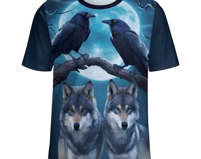 Raven Wolf T-Shirt for Sale by Swaggy Shirts on Etsy, Crow Raven Pagan Shirt, Spirit Animal Tee, Trendy Mystic Moon Gothic Shirt with Wolves