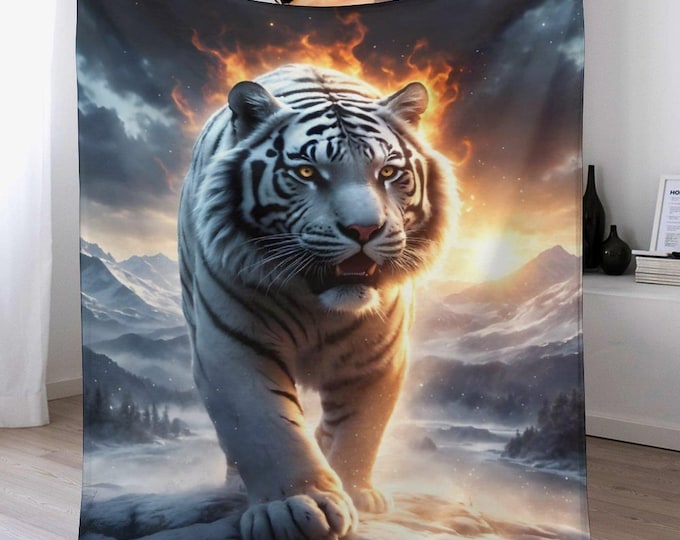 Fire Tiger Flannel Blanket (One-sided Printing)-40"×50"