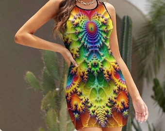 Fractal Tank Dress for Women, Psychedelic Dress for Sale by Swaggy Shirts on Etsy, Polyester Tank Dress, Ladies Festival Dress, Trippy Dress