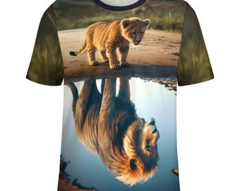 Cub Vs Lion Mirror Reflection T-Shirt for Sale by Swaggy Shirt on Etsy, Lion Lovers Shirt, Zoo Shirt, Wild Animal Shirt, Gift for Lion Lover