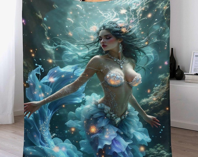 Magical Mermaid Flannel Blanket, Soft Cozy Throw Blankets, Warm Anti-Pill Blanket, Couch Blanket, Lightweight Travel Blanket, Gift for Her