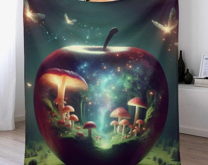 Forbidden Fruit Flannel Blanket, Soft Anti-Pill Cozy Couch Blanket, Warm Winter Bed Blanket, Sublimation Print Throw, Unique Home Decor Gift