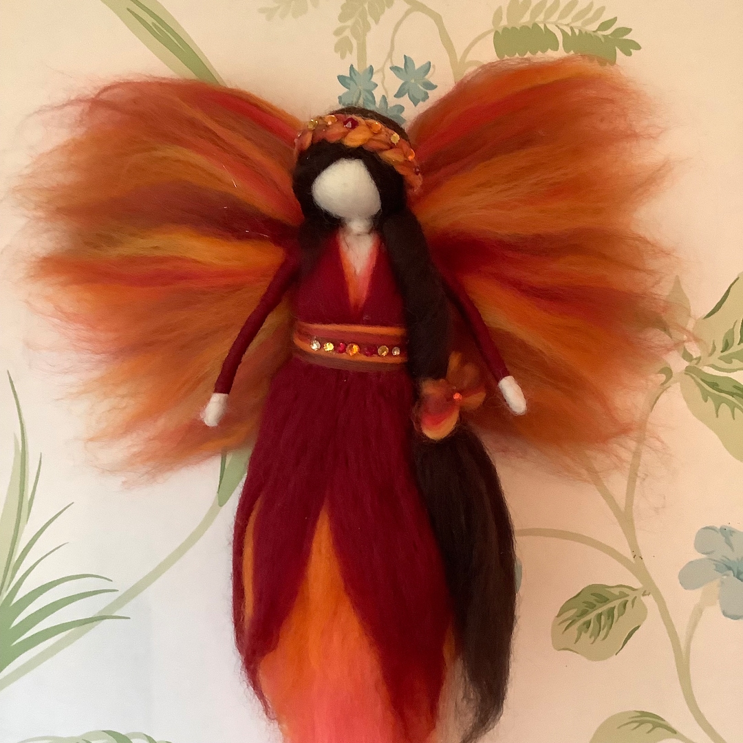 Autumn Pumpkin Hanging Needlefelt Fairy Doll With Beautiful Crystals