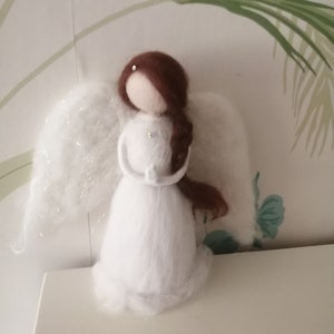 Hear My Prayer - Felted Angel Figurine with Crystal Heart. Perfect unique gift, send Love and Blessings, Healing Spiritual Gift .