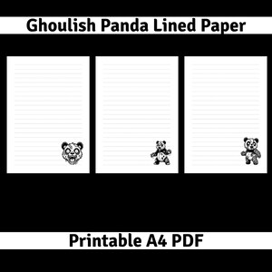 Carta da lettere a righe con panda macabro, stampabile e scaricabile immediatamente in formato PDF