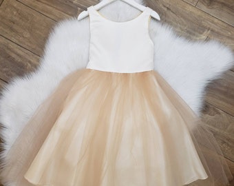 Beautiful Two Tone Flower Girl Dress, Ivory top, Champagne Skirt. Simple yet elegant.