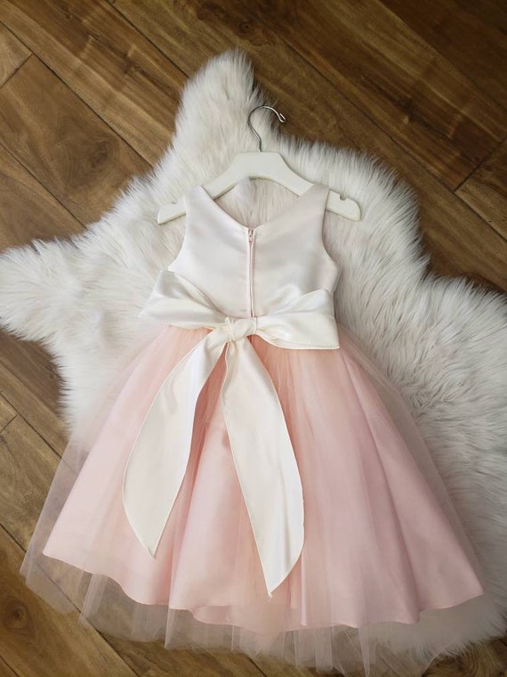 Two Tone Ivory/blush Flower Girl Dress With Three Roses UK