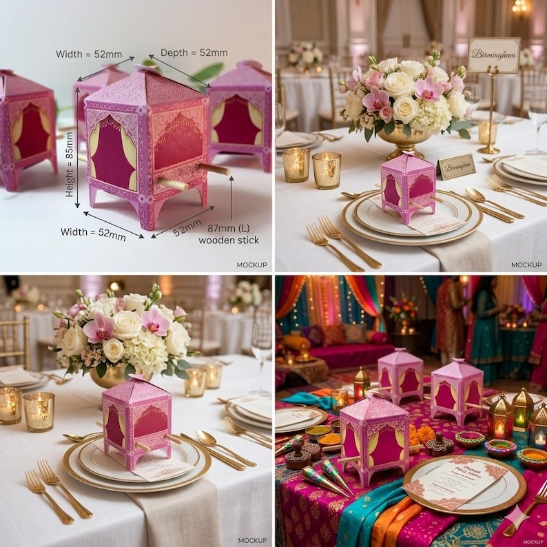 Cajas de regalo con forma de doli, cajas de regalo de mehndi para bodas indias y pakistaníes, palkis para despedidas de soltera asiáticas, caja doli Bambaiya, bricolaje sin ensamblar imagen 7