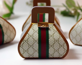 Cajas de regalo con forma de bolso inspiradas en casas de moda de lujo, 105 beige, personalizadas con iniciales o logotipo.