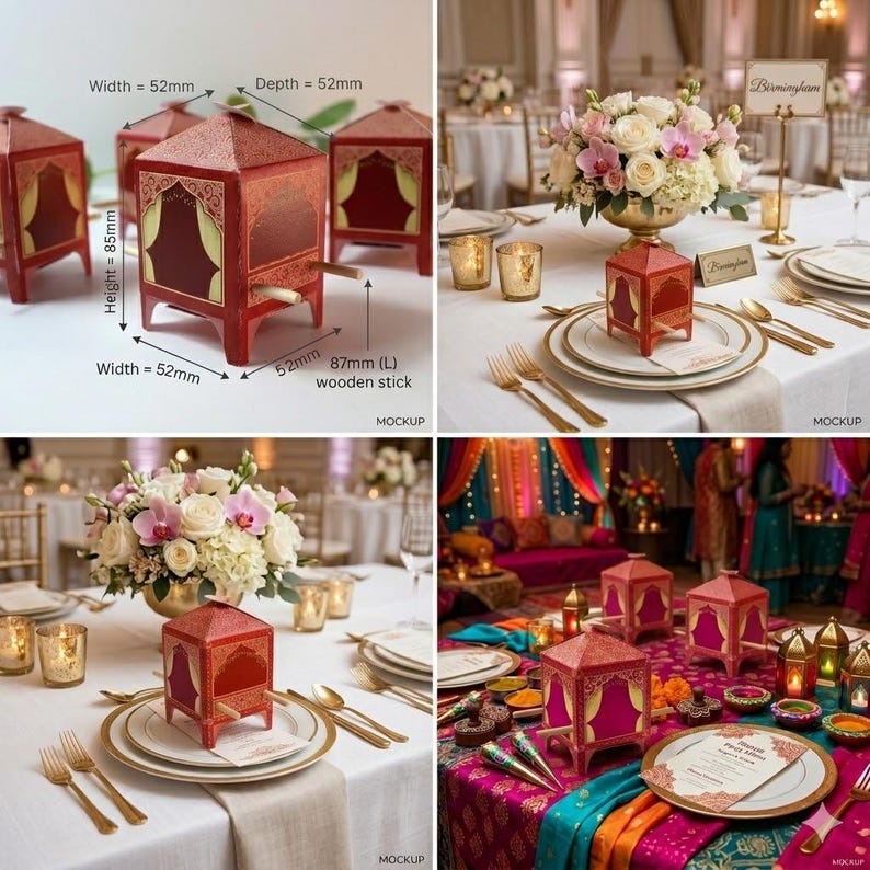 Cajas de regalo con forma de doli, cajas de regalo de mehndi para bodas indias y pakistaníes, palkis para despedidas de soltera asiáticas, caja doli Bambaiya, bricolaje sin ensamblar imagen 10