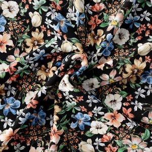 Black Floral Pattern Printed Fabric // Satin, Chiffon, Crepe Fabric // Design Fabric