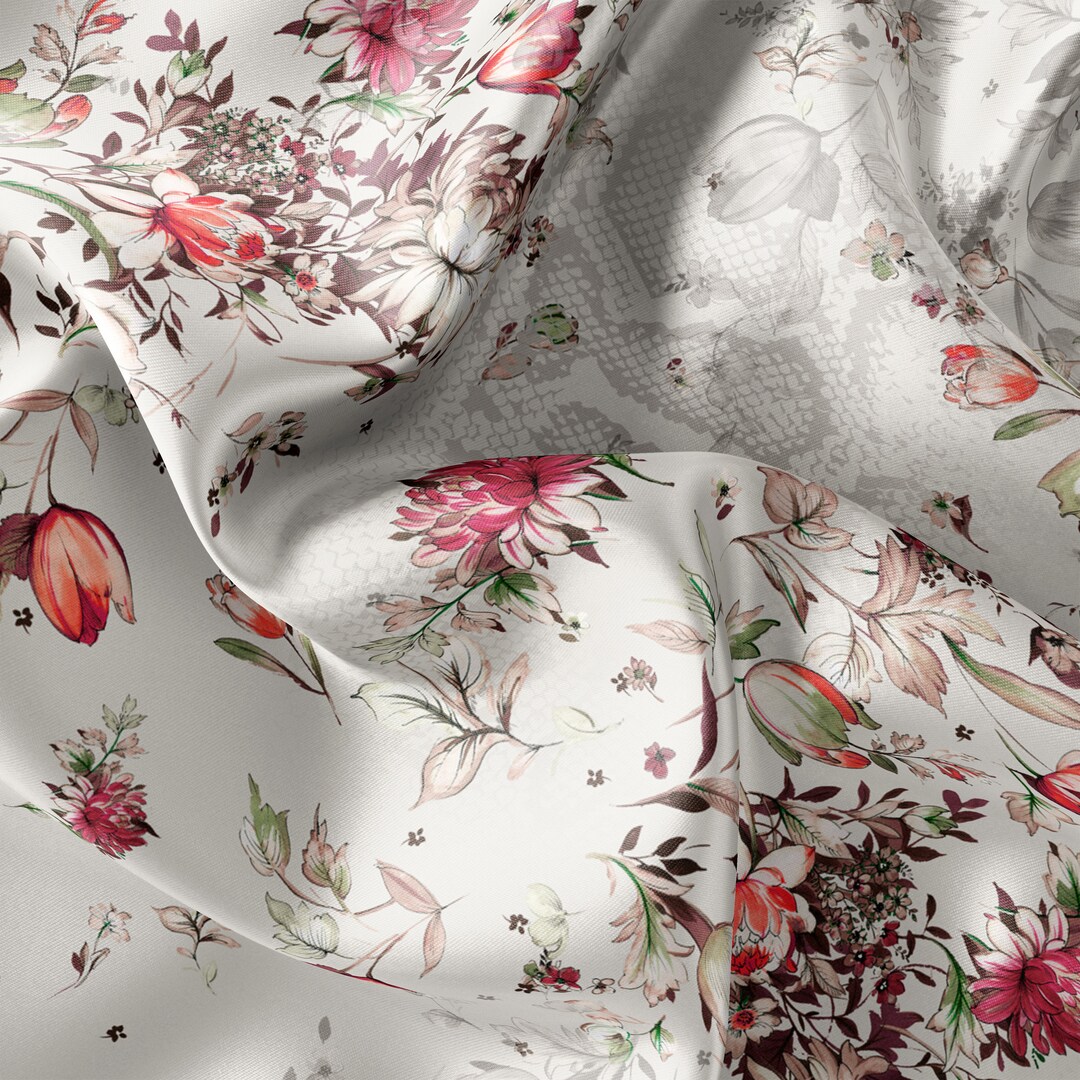 Summer Flowers Pattern Printed Fabric // Satin, Chiffon, Crepe Fabric ...