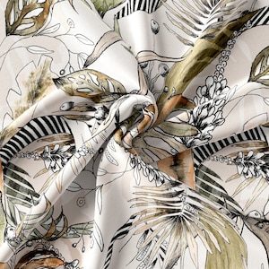 Tropical Pattern Printed Fabric // Satin, Chiffon, Crepe Fabric // Design Fabric // Handmade Tropical Pattern Fabric