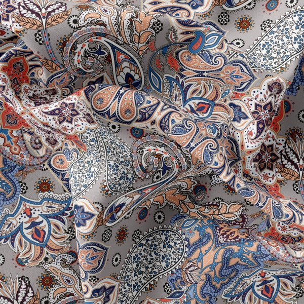 Paisley Pattern Printed Fabric // Satin, Chiffon, Crepe Fabric // Design Fabric // Handmade Boho Paisley Pattern Fabric