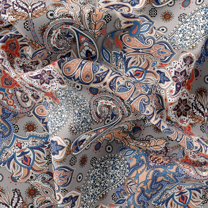 Paisley Pattern Printed Fabric // Satin, Chiffon, Crepe Fabric // Design Fabric // Handmade Boho Paisley Pattern Fabric image 1