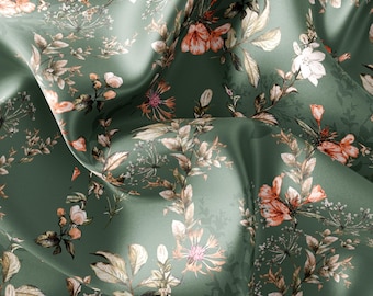 Block Print Fabric/Handcrafted Floral Fabric: Watercolor Satin, Chiffon, Crepe/PRİNTED FABRİC