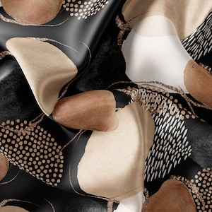 Handcrafted Black Beige Circle Pattern Fabric: Satin, Chiffon, Crepe
