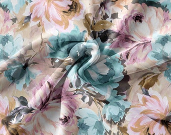 Floral Pattern Printed Fabric // Satin, Chiffon, Crepe Fabric // Design Fabric