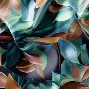 Leaf Pattern Printed Fabric // Satin, Chiffon, Crepe Fabric // Design Fabric // Watercolor Tropical Pattern Fabric