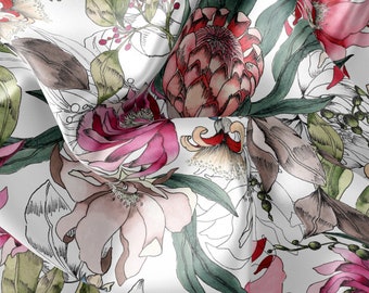 Block Print Fabric/Handcrafted Tropical Floral Fabric: Satin, Chiffon, Crepe/PRİNTED FABRİC
