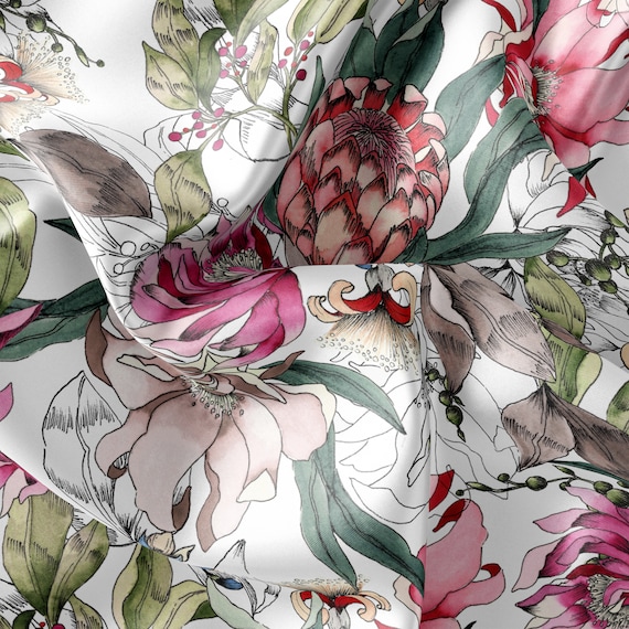Block Print Fabric/Handcrafted Tropical Floral Fabric: Satin, Chiffon, Crepe/PRİNTED FABRİC