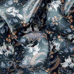 Floral Paisley Pattern Printed Fabric // Satin, Chiffon, Crepe Fabric // Design Fabric