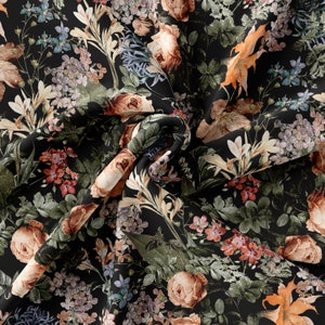 Rose Floral Printed Fabric // Satin, Chiffon, Crepe Fabric // Design Fabric // Handmade Floral Pattern Fabric