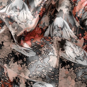 Block Print Stoff / Handgefertigte Blumenstoff: Aquarell Satin, Chiffon, Crepe / PRİNT FABRİC