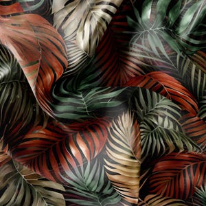 Leaf Pattern Printed Fabric // Satin, Chiffon, Crepe Fabric // Design Fabric // Watercolor Tropical Pattern Fabric
