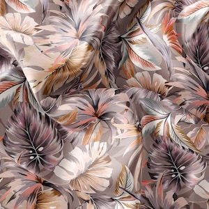 Summer Tropical Flowers Pattern Printed Fabric // Satin, Chiffon, Crepe Fabric // Design Fabric // Handmade Floral Pattern Fabric