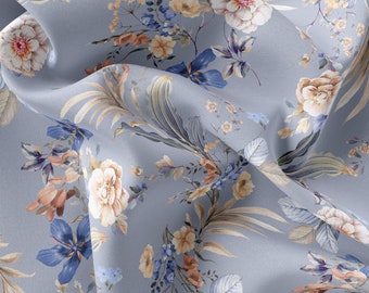 Tela estampada en bloque/Tela floral artesanal: Satén acuarela, gasa, crepé/TELA IMPRESA